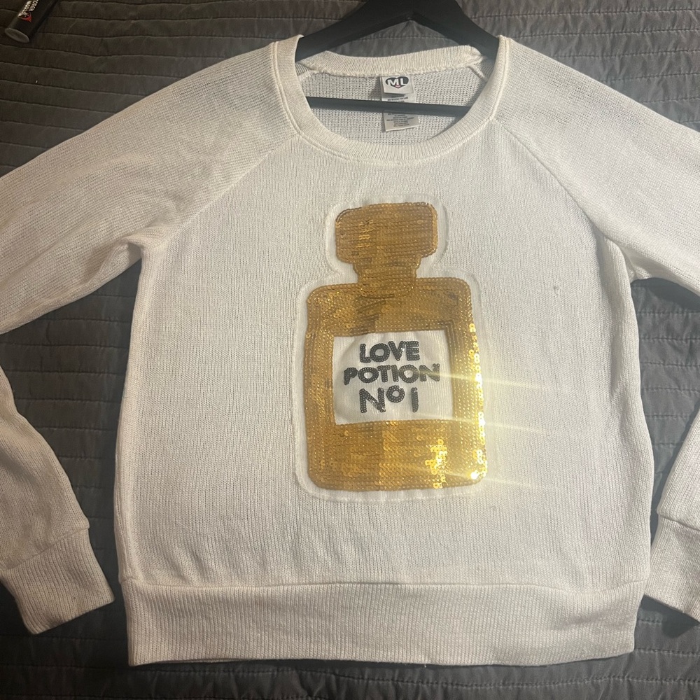 White Sweater with Gold Sequin Design